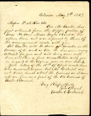 [Letter from Easton & Goodrich to William M. Rice - May 7, 1867]