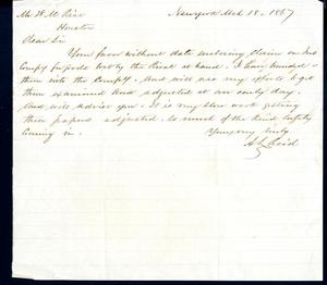 [Letter from A. L. Reid to William M. Rice - March 18, 1867]