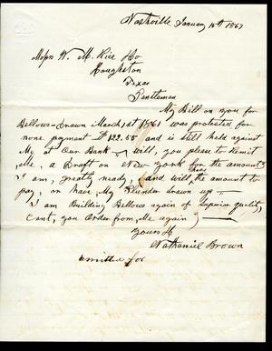 [Letter from Nathaniel Brown to William M. Rice - January 15, 1867]