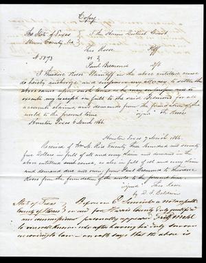 Primary view of object titled '[Document from Theodore Kosse authorizing his attorney to settle the case - March 6, 1866]'.