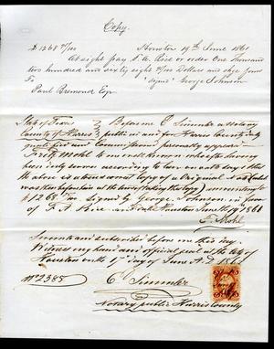 [Copy of a Note to Paul Bremond by George Johnson - June 19, 1861]
