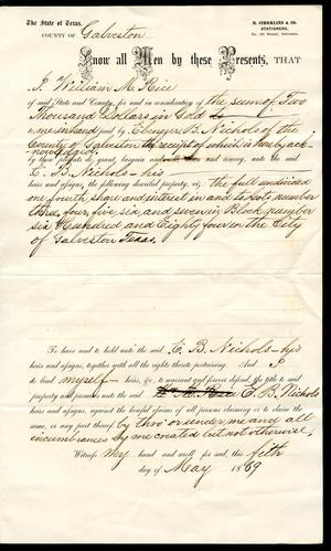 [Document of a land deed to E. B. Nichols - May 5, 1869]