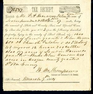Primary view of object titled '[Tax Receipt to Fred A. Rice - March 9, 1864]'.