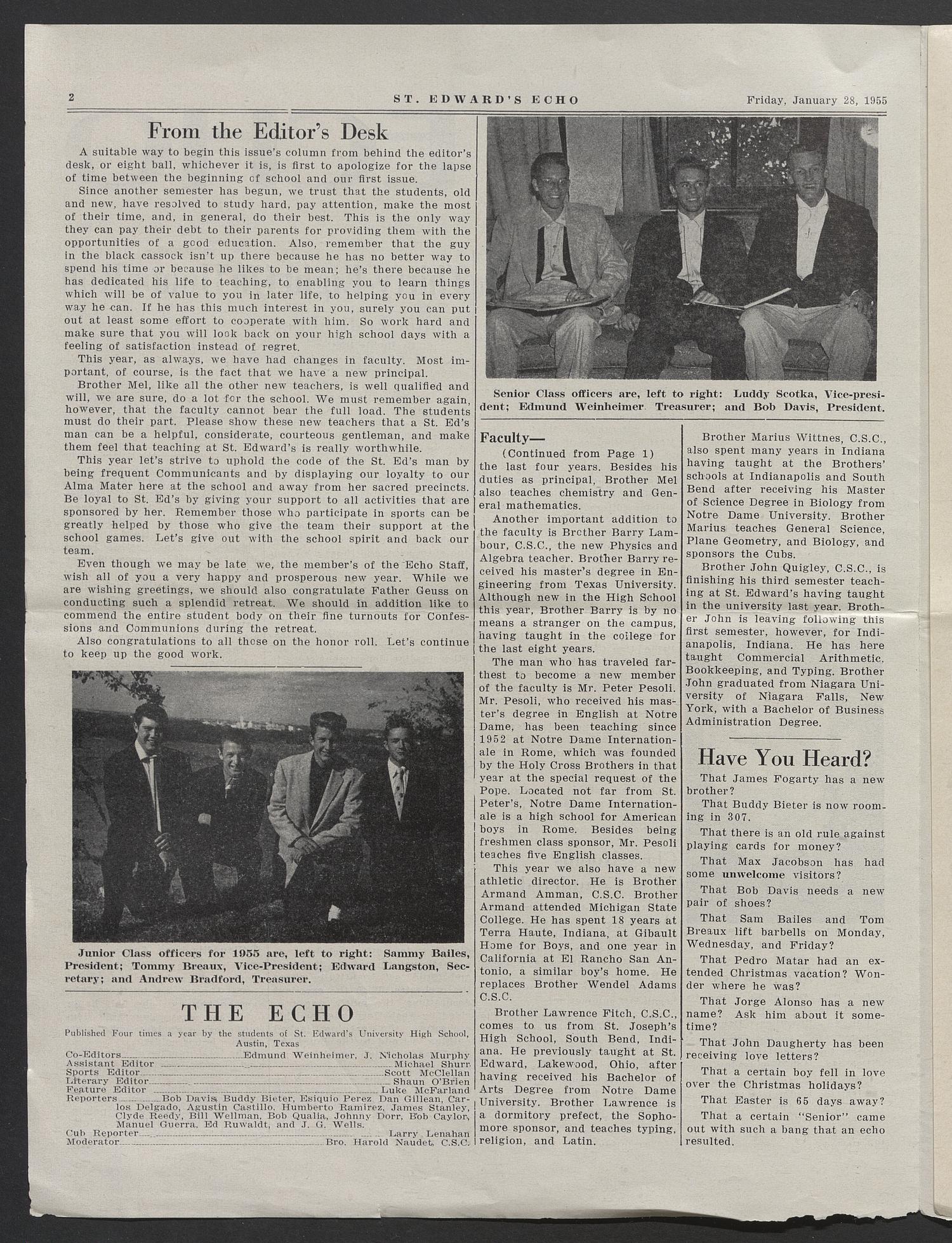 The Echo (Austin, Tex.), Vol. 11, No. 1, Ed. 1 Friday, January 28, 1955
                                                
                                                    [Sequence #]: 2 of 6
                                                