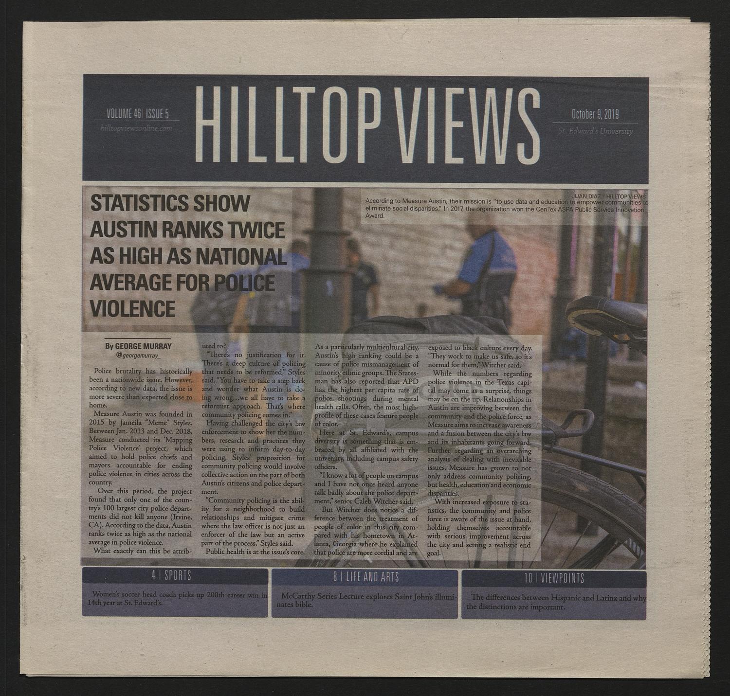 Hilltop Views (Austin, Tex.), Vol. 46, No. 5, Ed. 1 Wednesday, October 9, 2019
                                                
                                                    [Sequence #]: 1 of 12
                                                