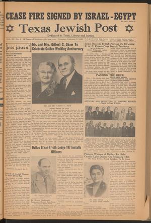 Primary view of object titled 'Texas Jewish Post (Fort Worth, Tex.), Vol. 3, No. 3, Ed. 1 Thursday, February 3, 1949'.