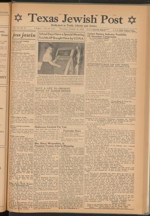 Primary view of object titled 'Texas Jewish Post (Fort Worth, Tex.), Vol. 3, No. 21, Ed. 1 Thursday, October 13, 1949'.