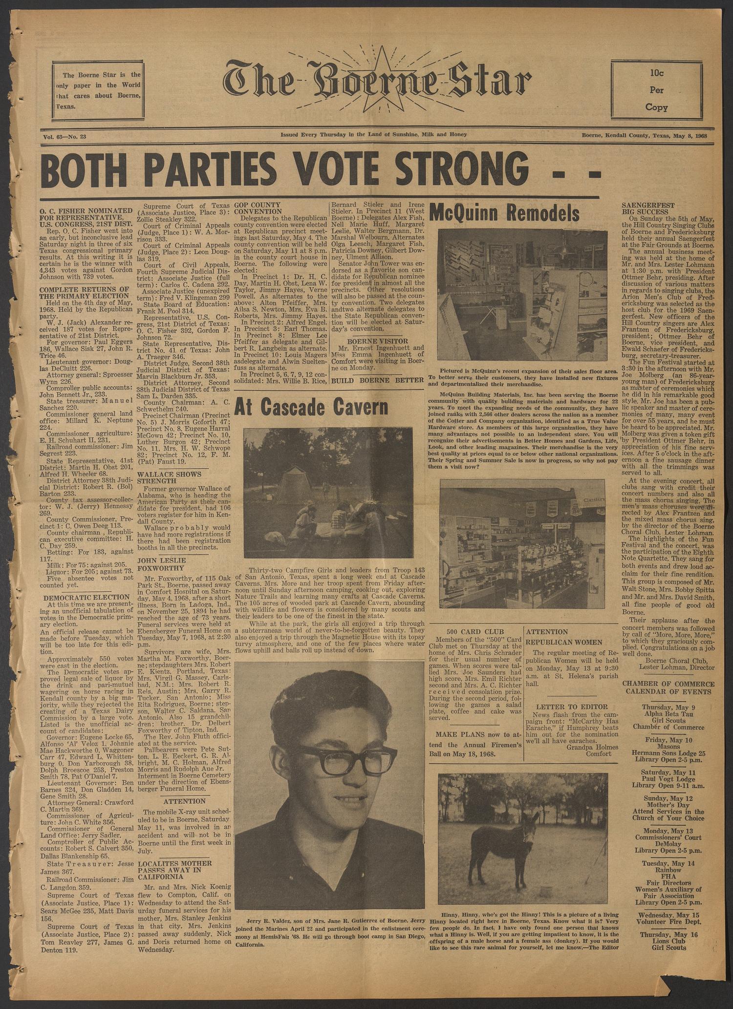 The Boerne Star (Boerne, Tex.), Vol. 63, No. 23, Ed. 1 Thursday, May 9, 1968
                                                
                                                    [Sequence #]: 1 of 8
                                                