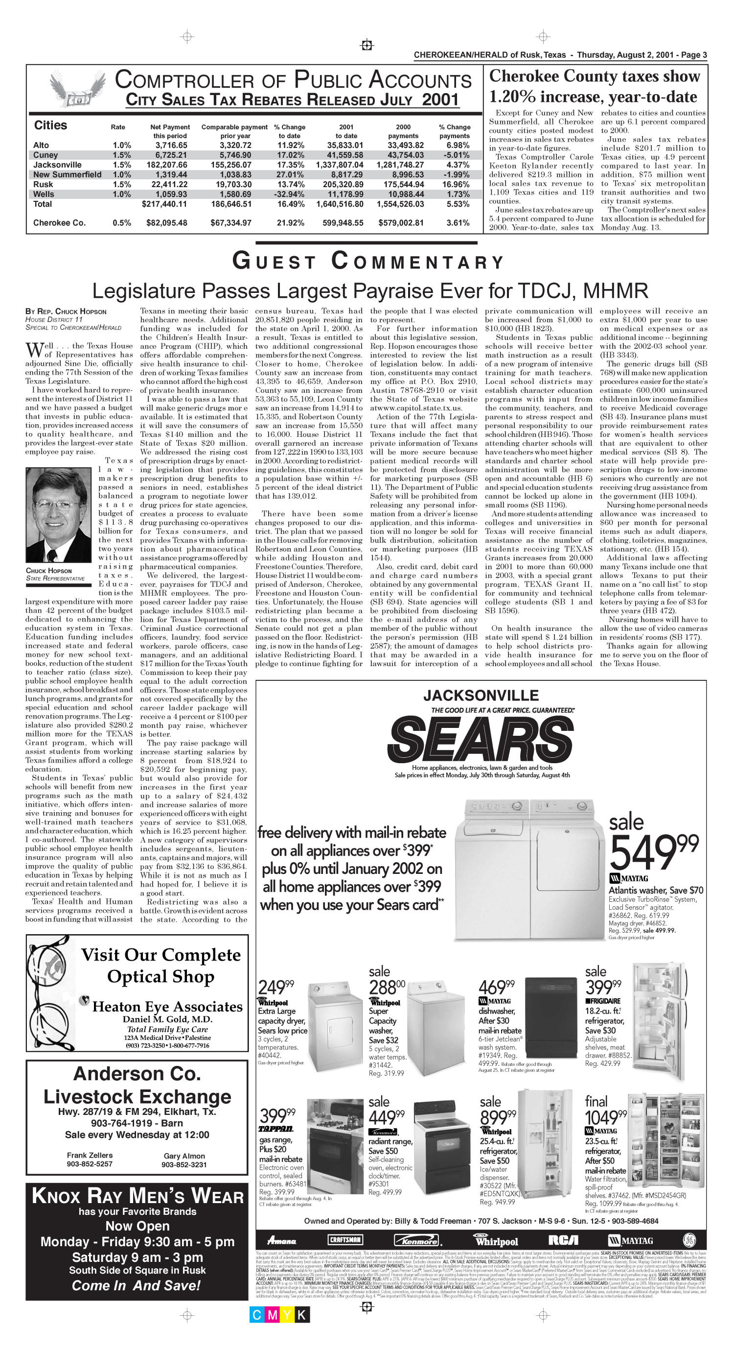 Cherokeean/Herald (Rusk, Tex.), Vol. 152, No. 24, Ed. 1 Thursday, August 2, 2001
                                                
                                                    [Sequence #]: 3 of 14
                                                