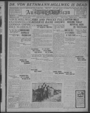 Primary view of object titled 'Austin American (Austin, Tex.), Ed. 1 Monday, January 3, 1921'.