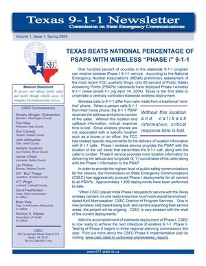 Texas 9-1-1 Newsletter, Volume 1, Number 1, Spring 2004