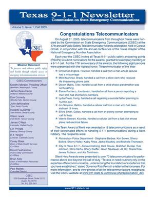 Texas 9-1-1 Newsletter, Volume 3, Number 1, Fall 2005
