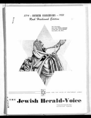 Primary view of object titled 'The Jewish Herald-Voice (Houston, Tex.), Vol. 50, No. 24, Ed. 1 Thursday, September 15, 1955'.