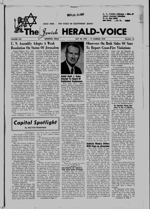 Primary view of object titled 'The Jewish Herald-Voice (Houston, Tex.), Vol. 62, No. 16, Ed. 1 Thursday, July 20, 1967'.