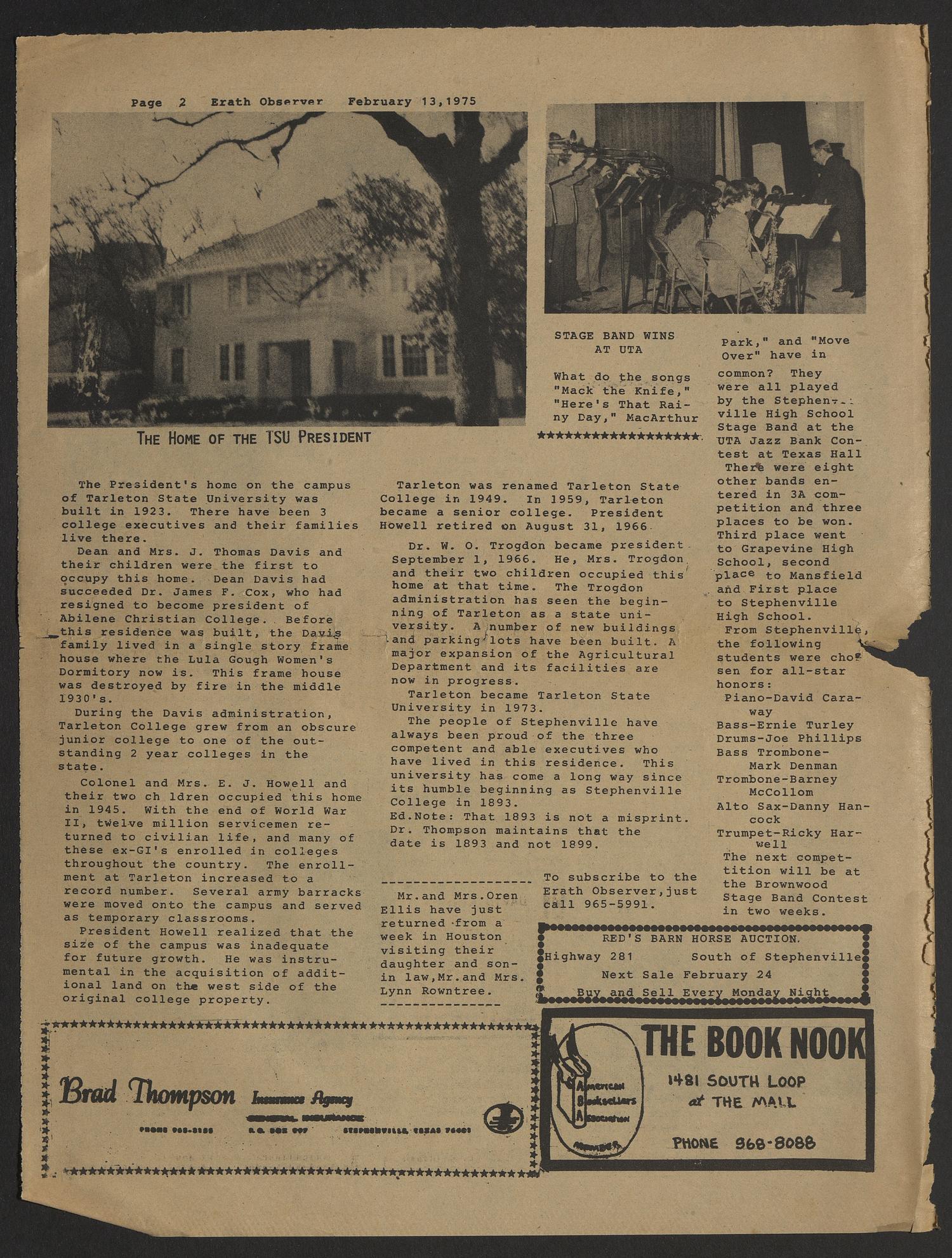 The Erath Observer (Stephenville, Tex.), Vol. 1, No. 15, Ed. 1 Thursday, February 13, 1975
                                                
                                                    [Sequence #]: 2 of 12
                                                