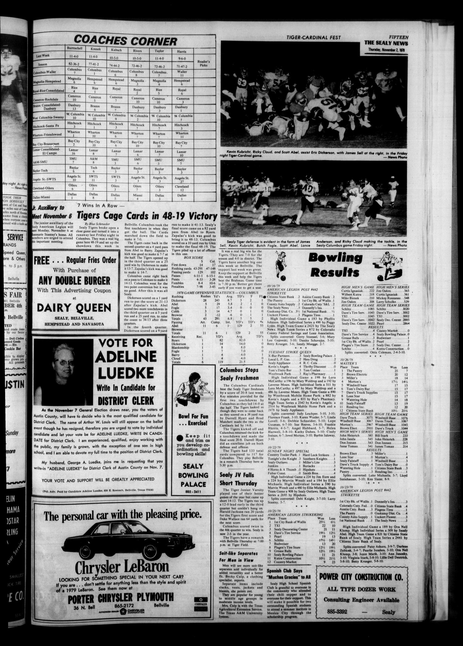 The Sealy News (Sealy, Tex.), Vol. 91, No. 32, Ed. 1 Thursday, November 2, 1978
                                                
                                                    [Sequence #]: 15 of 22
                                                