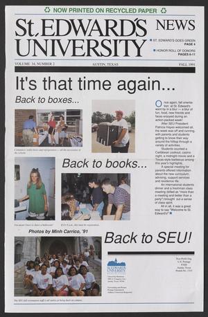 Primary view of object titled 'St. Edward's University News (Austin, Tex.), Vol. 34, No. 2, Ed. 1 Sunday, September 1, 1991'.