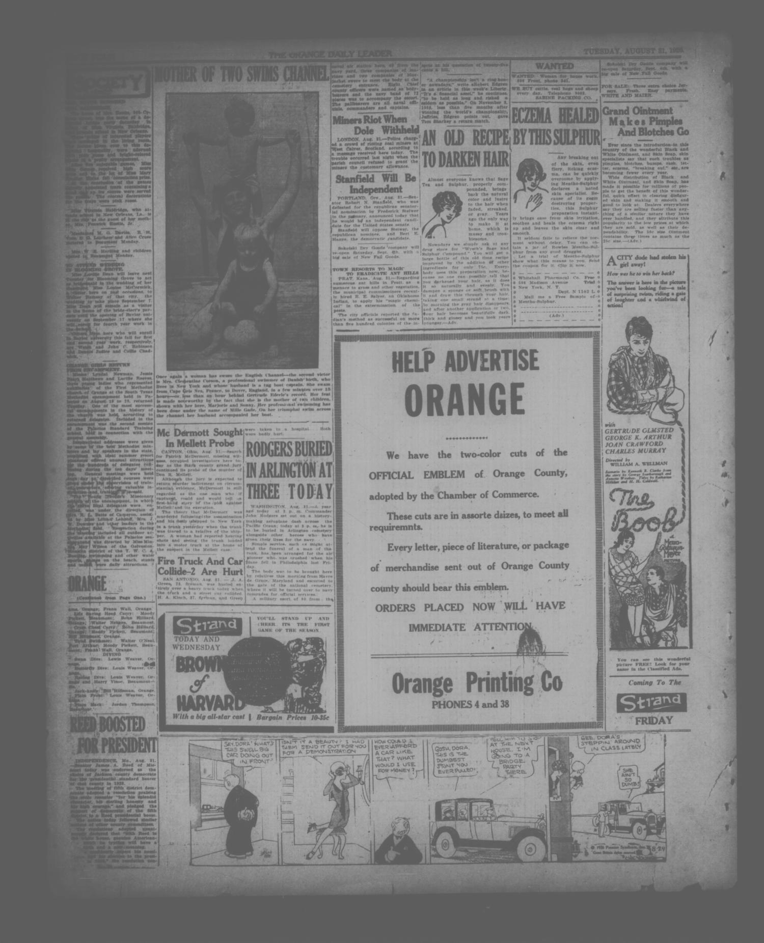 The Orange Daily Leader (Orange, Tex.), Vol. 12, No. 55, Ed. 1 Tuesday, August 31, 1926
                                                
                                                    [Sequence #]: 4 of 4
                                                