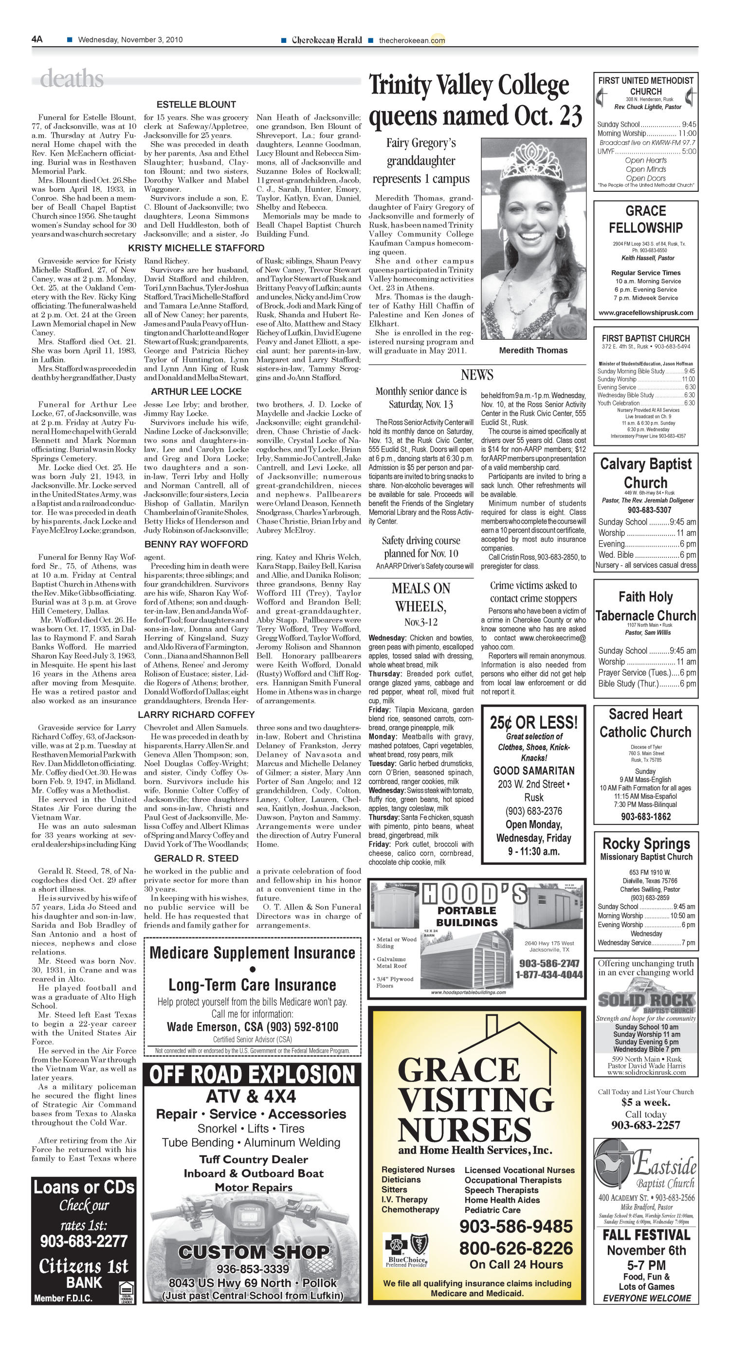 Cherokeean Herald (Rusk, Tex.), Vol. 161, No. 37, Ed. 1 Wednesday, November 3, 2010
                                                
                                                    [Sequence #]: 4 of 20
                                                