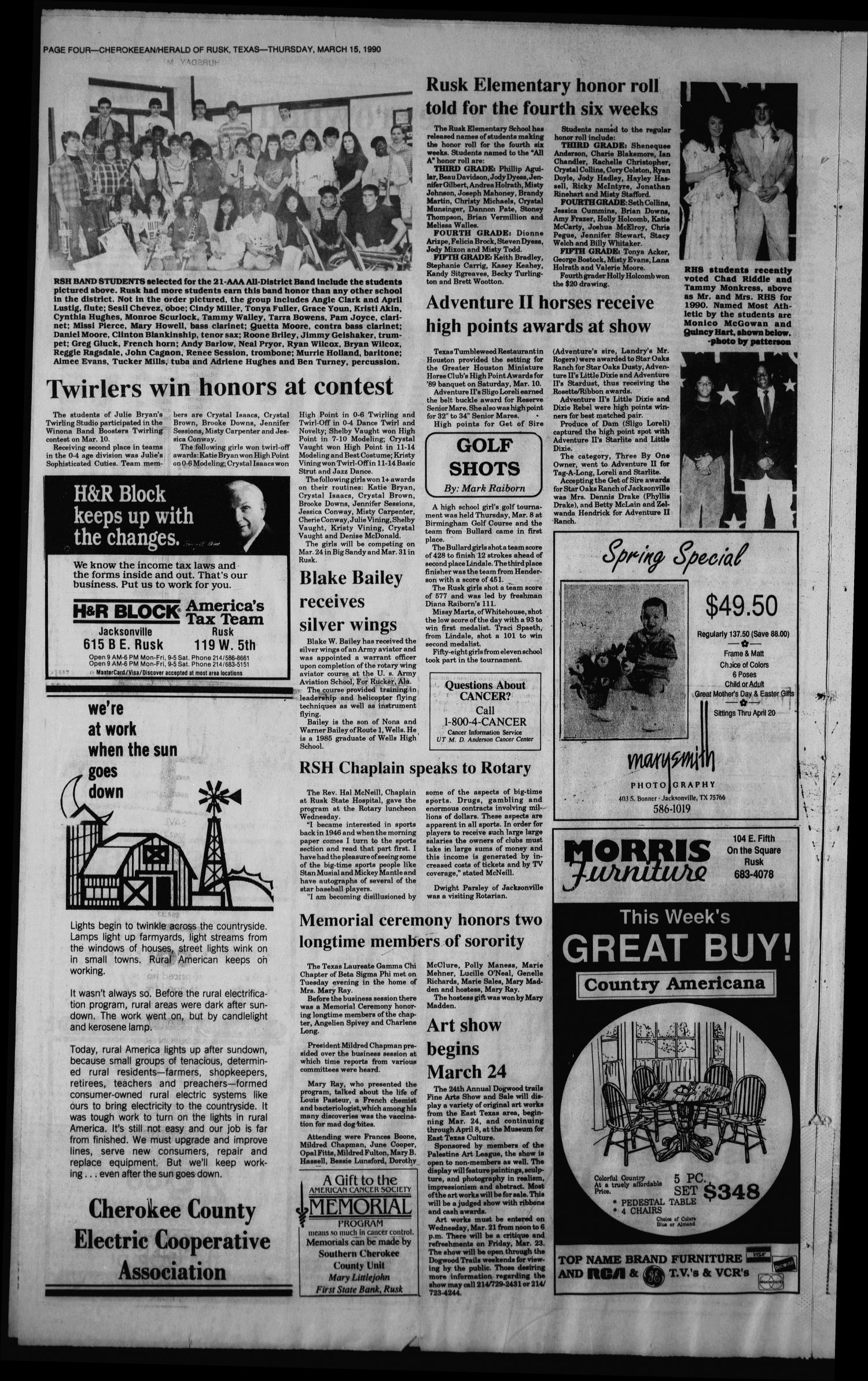 Cherokeean Herald Rusk Tex Vol 142 No 6 Ed 1 Thursday March 15 1990 Page 4 Of 18 The Portal To Texas History