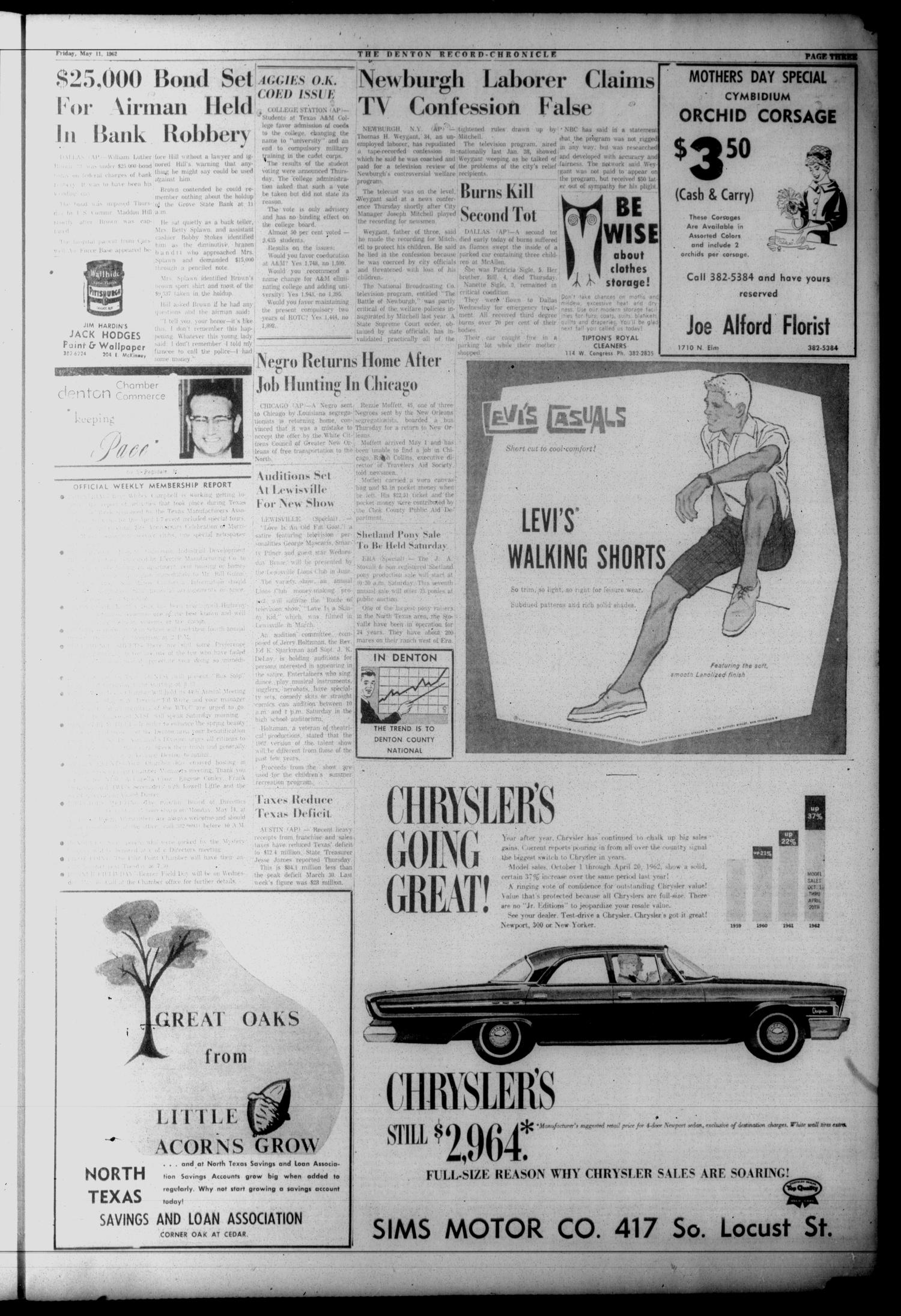 Denton Record-Chronicle (Denton, Tex.), Vol. 59, No. [234], Ed. 1 Friday, May 11, 1962
                                                
                                                    [Sequence #]: 3 of 12
                                                