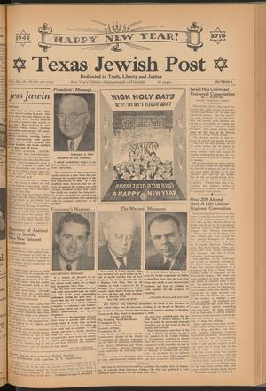 Primary view of object titled 'Texas Jewish Post (Fort Worth, Tex.), Vol. 3, No. 20, Ed. 1 Friday, September 23, 1949'.