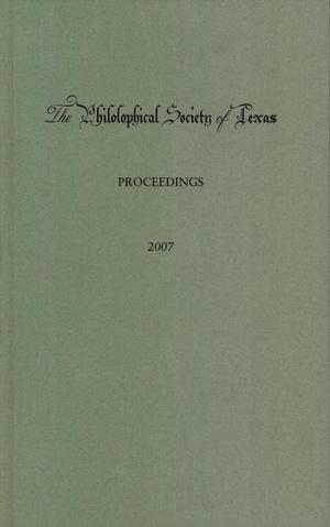 Primary view of object titled 'Philosophical Society of Texas, Proceedings of the Annual Meeting: 2007'.