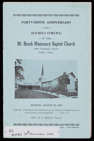 Primary view of object titled '[Mt. Horeb Missionary Baptist Church Bulletin: August 29, 1965]'.