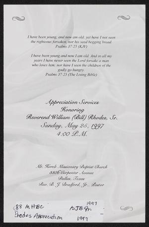 Primary view of object titled '[Program: Appreciation Service Honoring Bill Rhodes, 1997]'.