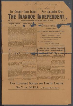 Primary view of object titled 'The Ivanhoe Independent. (Ivanhoe, Okla.), Vol. 1, No. 17, Ed. 1 Friday, January 28, 1916'.