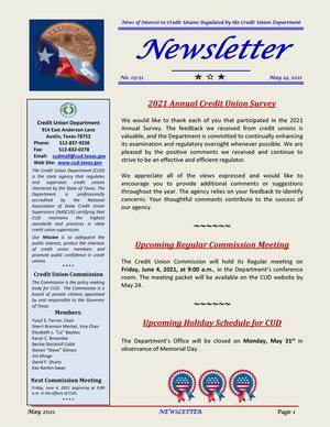 Credit Union Department Newsletter, Number 05-21, May 19, 2021