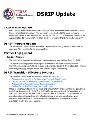 DSRIP Update, August 2020