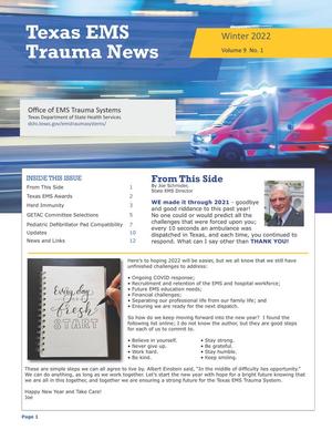 Primary view of object titled 'Texas EMS Trauma News, Volume 9, Number 1, Winter 2022'.