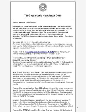 TBPG Quarterly Newsletter 2018