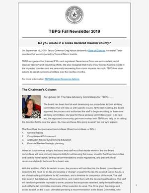 TBPG Fall Newsletter 2019