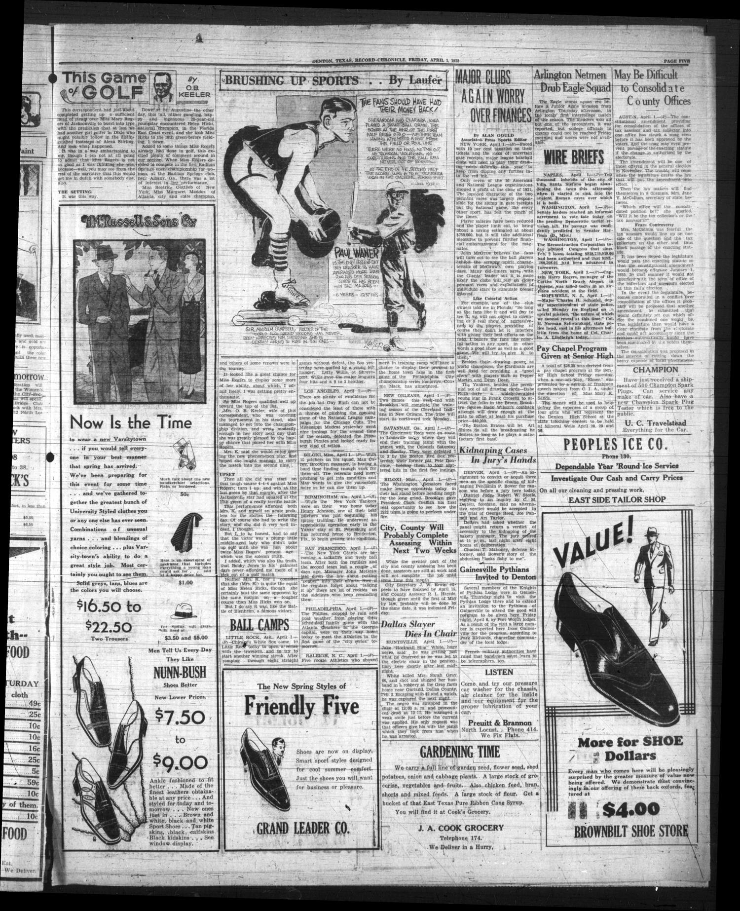 Denton Record-Chronicle (Denton, Tex.), Vol. 31, No. 198, Ed. 1 Friday, April 1, 1932
                                                
                                                    [Sequence #]: 5 of 10
                                                