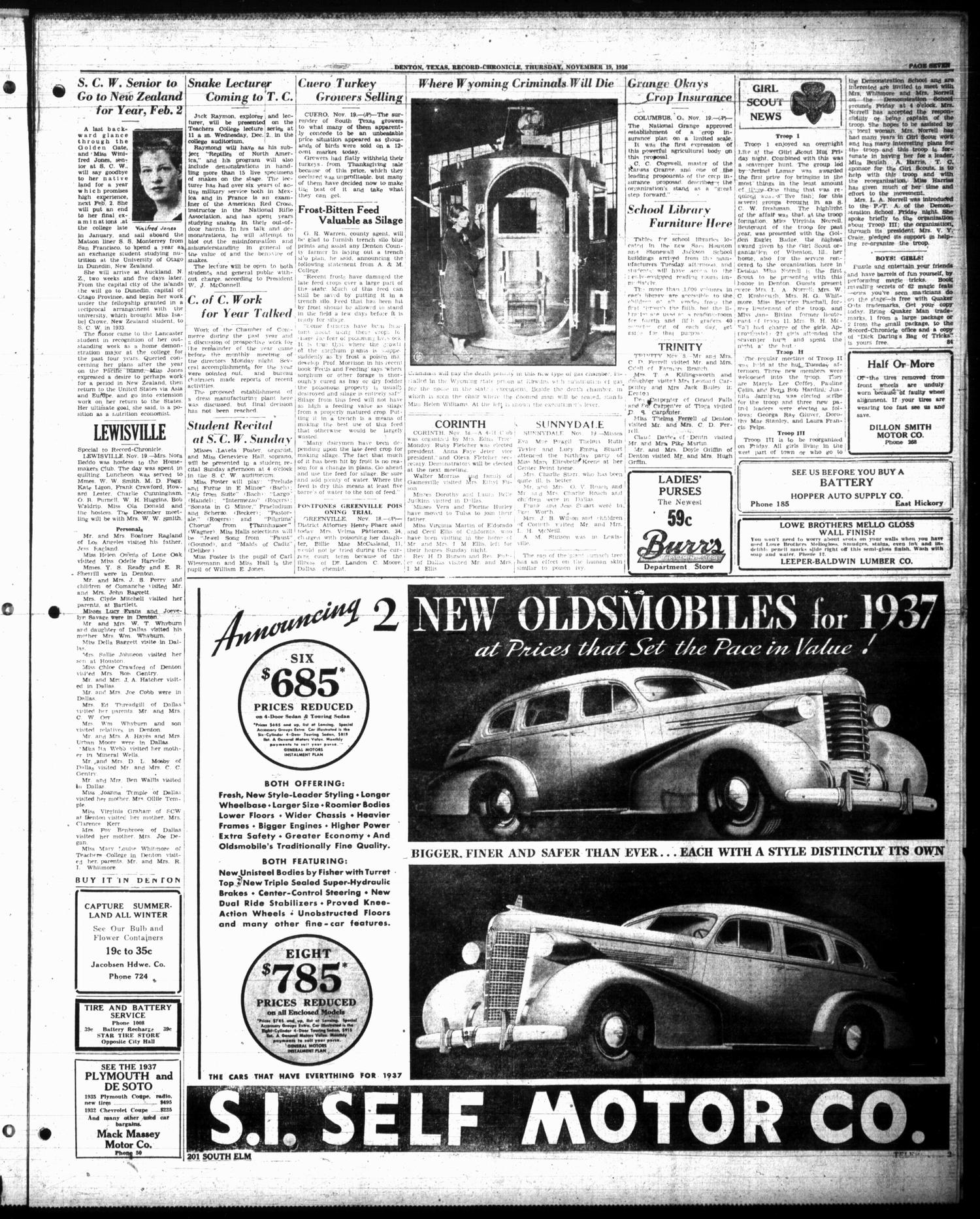 Denton Record-Chronicle (Denton, Tex.), Vol. 36, No. 83, Ed. 1 Thursday, November 19, 1936
                                                
                                                    [Sequence #]: 7 of 10
                                                
