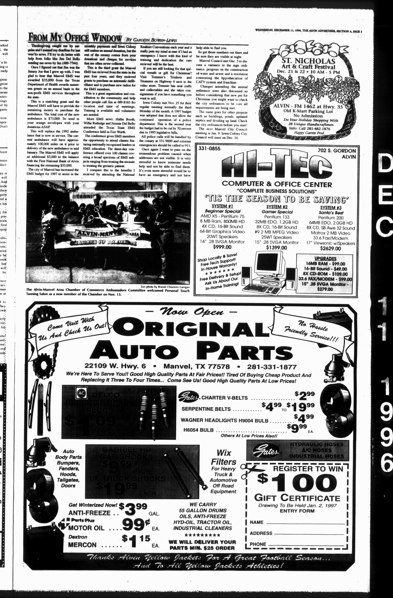 The Alvin Advertiser (Alvin, Tex.), Ed. 1 Wednesday, December 11, 1996
                                                
                                                    [Sequence #]: 3 of 68
                                                