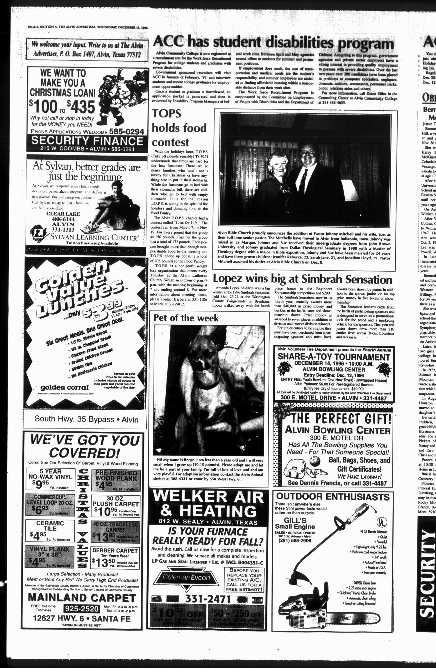 The Alvin Advertiser (Alvin, Tex.), Ed. 1 Wednesday, December 11, 1996
                                                
                                                    [Sequence #]: 6 of 68
                                                