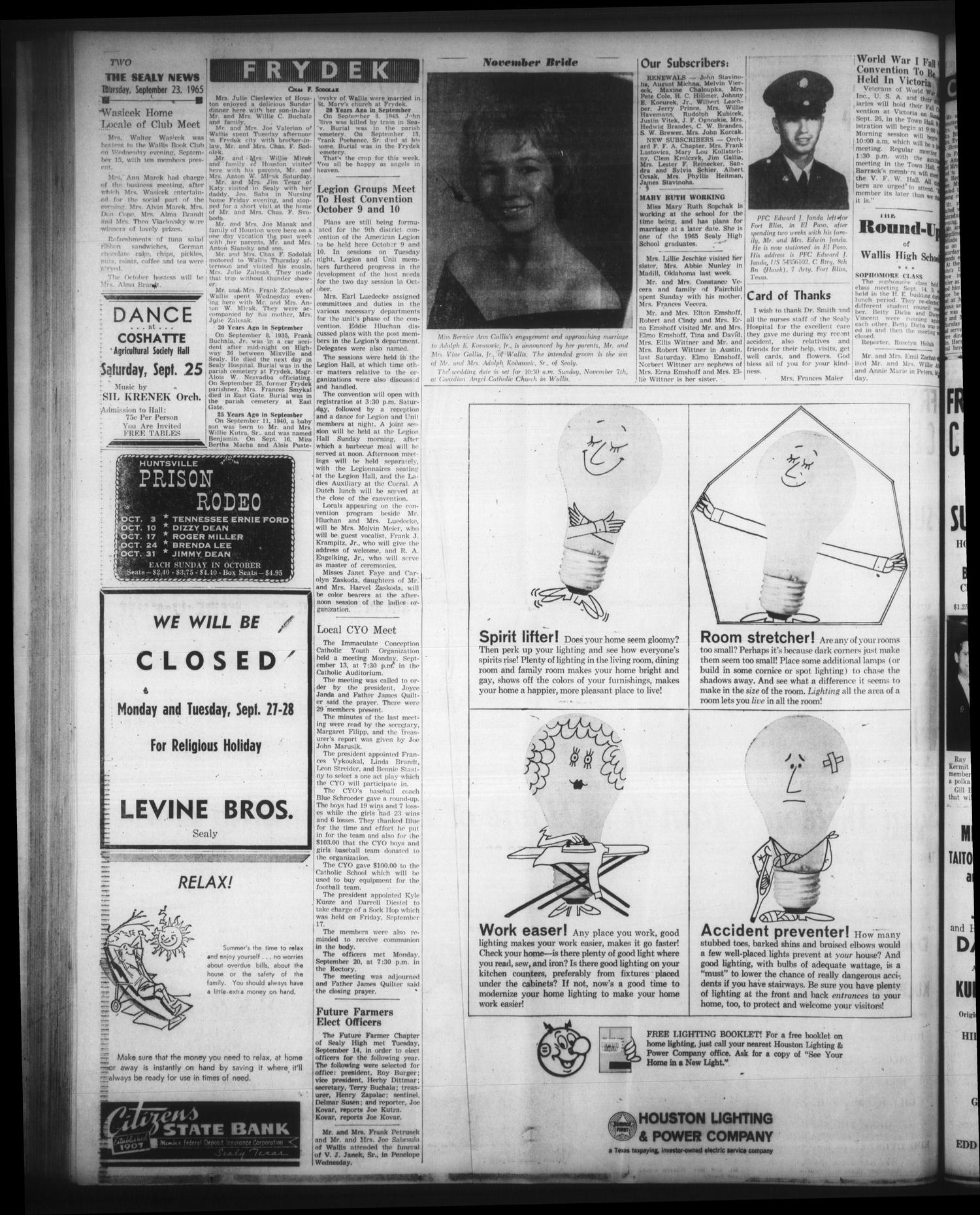 The Sealy News (Sealy, Tex.), Vol. 77, No. 28, Ed. 1 Thursday, September 23, 1965
                                                
                                                    [Sequence #]: 2 of 8
                                                