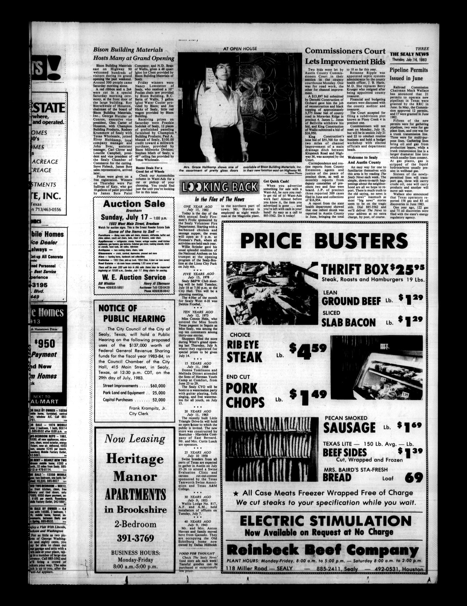 The Sealy News (Sealy, Tex.), Vol. 96, No. 17, Ed. 1 Thursday, July 14, 1983
                                                
                                                    [Sequence #]: 3 of 24
                                                
