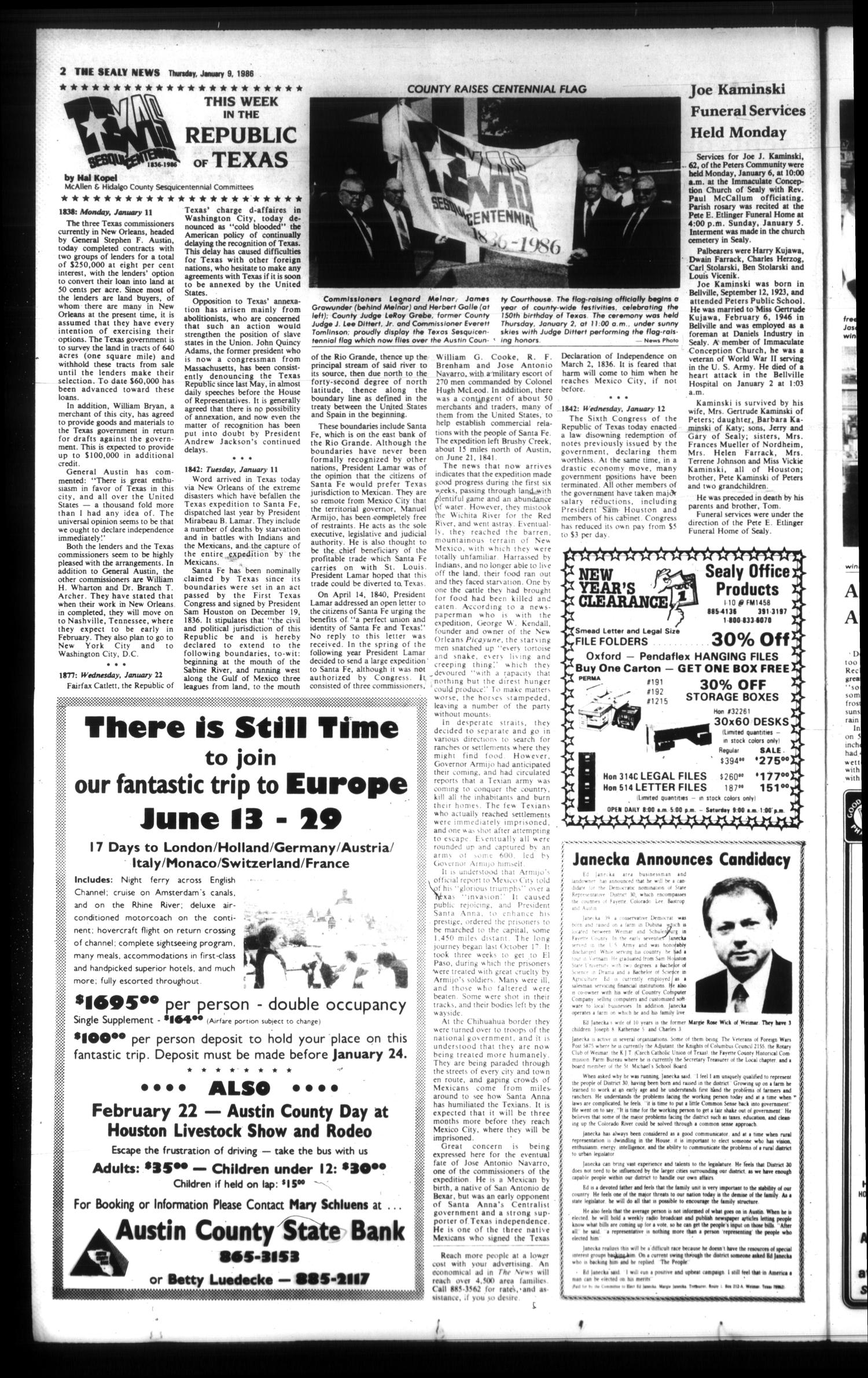 The Sealy News (Sealy, Tex.), Vol. 98, No. 43, Ed. 1 Thursday, January 9, 1986
                                                
                                                    [Sequence #]: 2 of 28
                                                