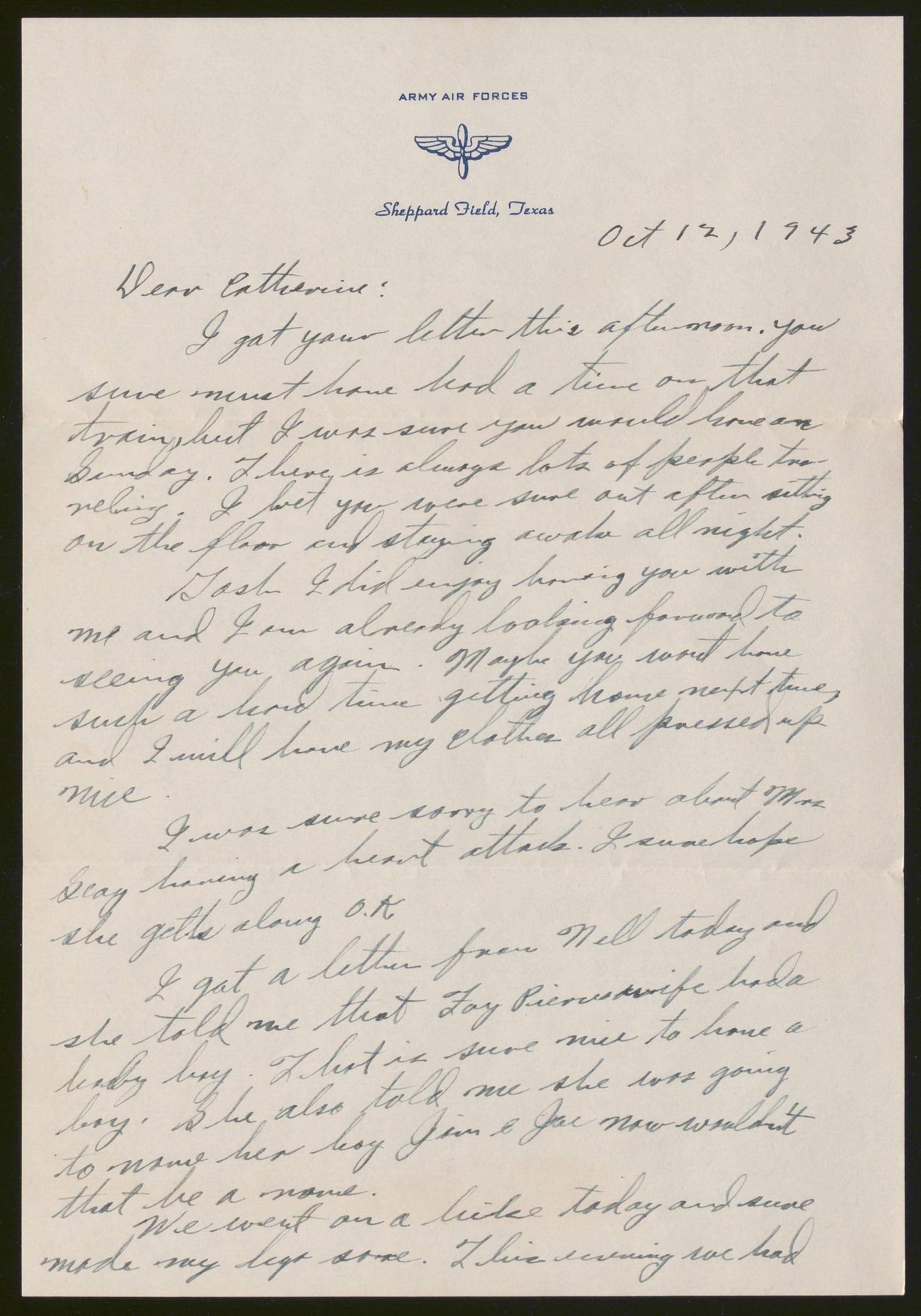 [Letter from Joe Davis to Catherine Davis - October 12, 1943]
                                                
                                                    [Sequence #]: 1 of 6
                                                