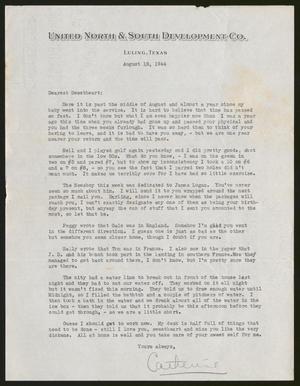 Primary view of object titled '[Letter from Catherine Davis to Joe Davis - August 18, 1944]'.