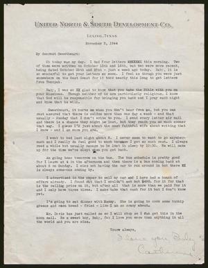 Primary view of object titled '[Letter from Catherine Davis to Joe Davis - November 3, 1944]'.