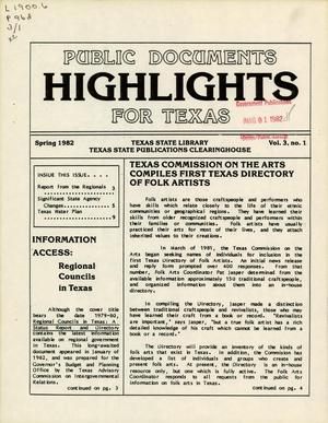 Public Documents Highlights for Texas, Volume 3, Number 1, Spring 1982