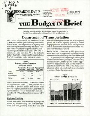 The Budget in Brief, Volume 1, Number 4, April 1992
