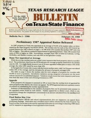 Bulletin on Texas State Finance: 1988, Number 1