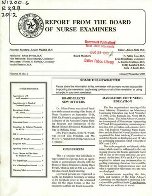 Report from the Board of Nurse Examiners, Volume 20, Number 2, October/November 1989
