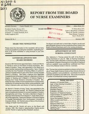 Report from the Board of Nurse Examiners, Volume 20, Number 1, Summer 1989